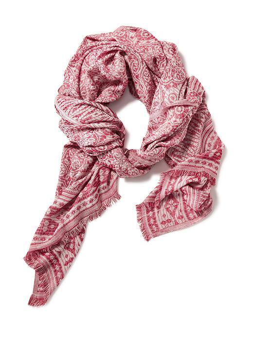 Old Navy Tapestry Print Raw Edge Scarf - Tan Combo