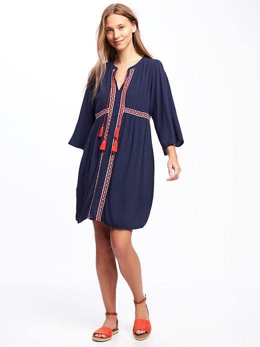 Old Navy Embroidered Tie Front Swing Dress For Women - Lost At Sea Navy