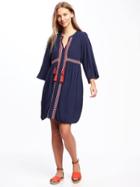 Old Navy Embroidered Tie Front Swing Dress For Women - Lost At Sea Navy