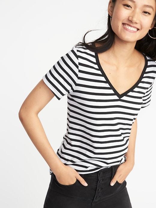 Old Navy Womens Everywear Curved-hem V-neck Tee For Women Black/white Stripe Size L
