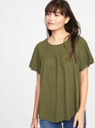 Old Navy Womens Smocked-yoke Flutter-sleeve Top For Women Hunter Pines Size L