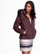 Old Navy Womens Faux Fur Trim Quilted Jacket Size L Tall - Rich Rec