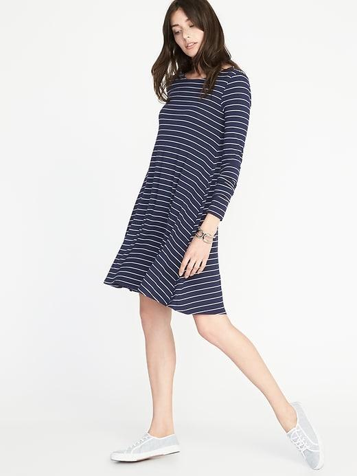 Old Navy Womens Jersey-knit Swing Dress For Women Navy Stripe Size L