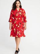 Old Navy Womens Waist-defined Plus-size Henley Dress Red Floral Size 1x