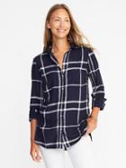 Old Navy Relaxed Plaid Shirt For Women - O.n. Navy Plaid