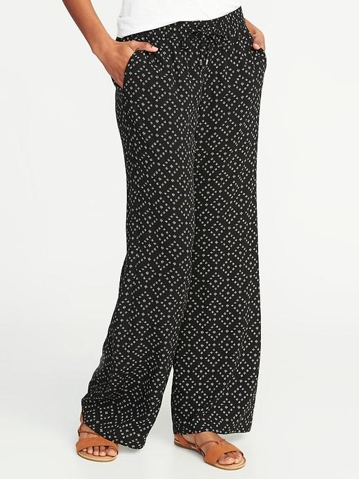 Old Navy Womens Mid-rise Wide-leg Soft Pants For Women On New Black Print Size Xxl