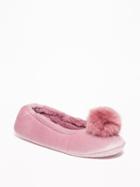Old Navy Womens Velvet Faux-fur Pom-pom Slippers For Women Pink Cloud Size 8/9