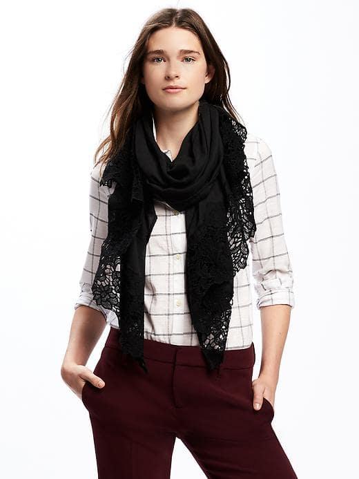 Old Navy Gauze Crochet Lace Scarf For Women - Black