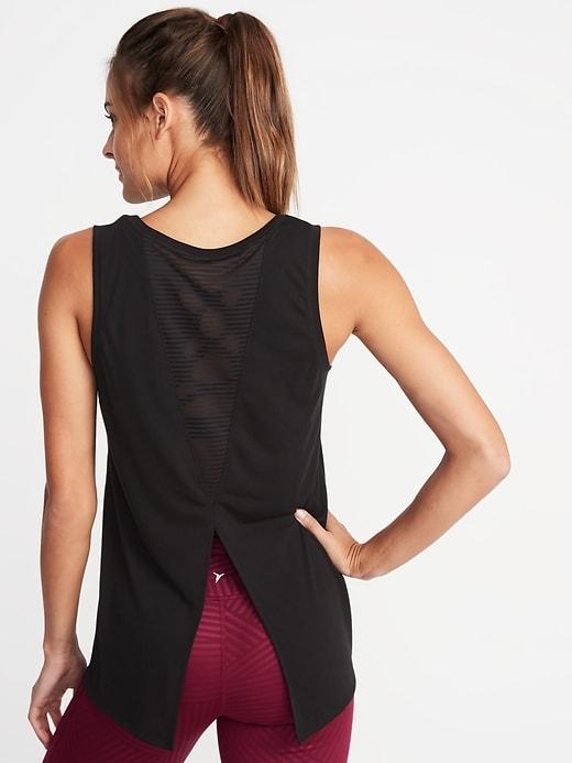 Old Navy Womens Stripe-mesh Tie-back Tank For Women Black Size S