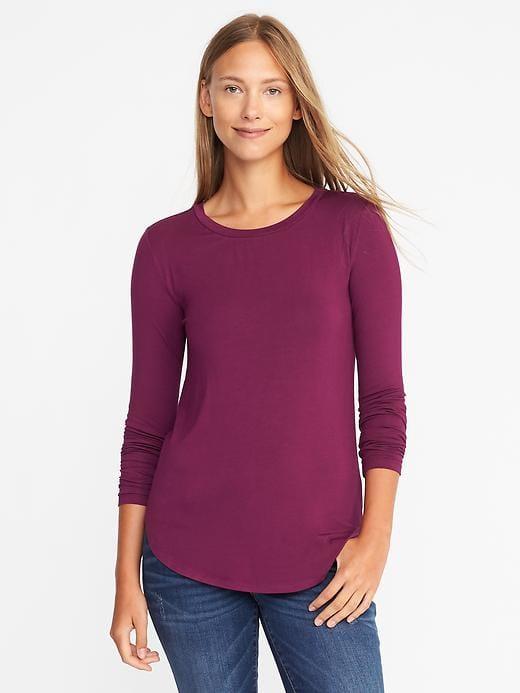 Old Navy Luxe Curved Hem Crew Neck Tee For Women - Winter Wine