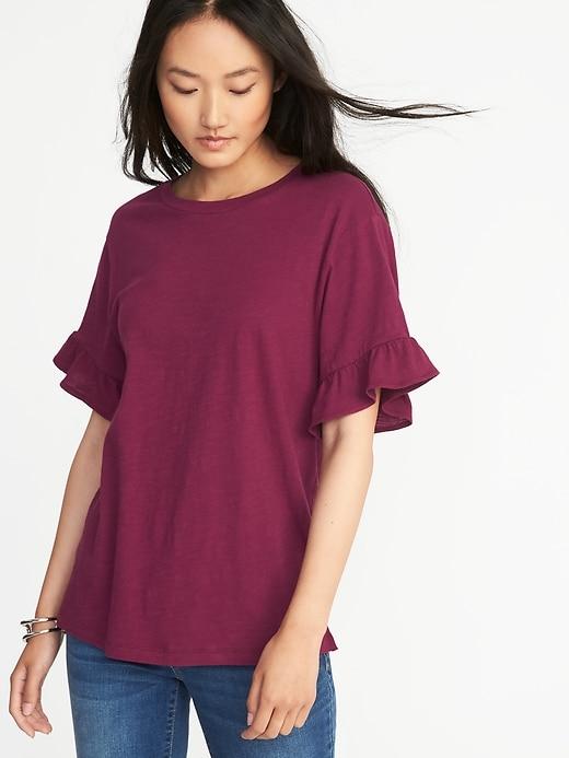 Old Navy Womens Ruffle-sleeve Slub-knit Top For Women Winter Wine Size Xs