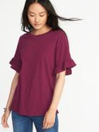Old Navy Womens Ruffle-sleeve Slub-knit Top For Women Winter Wine Size Xs