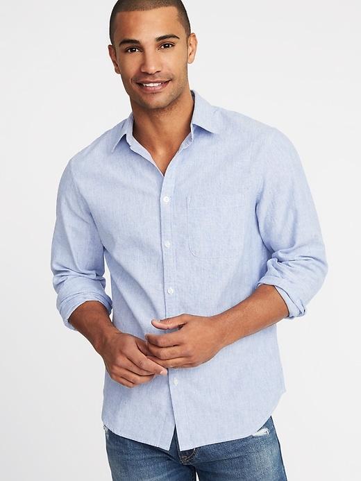 Old Navy Mens Regular-fit Linen-blend Shirt For Men Light Blue Size M