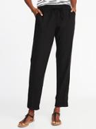 Old Navy Womens Mid-rise Linen-blend Cropped Pants For Women Black Size L