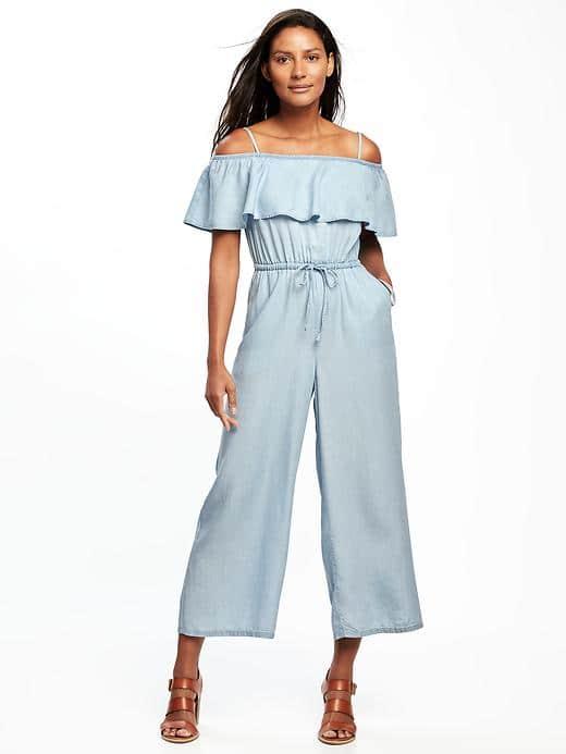 Old Navy Off The Shoulder Ruffled Tencel Jumpsuit For Women - Light Wash