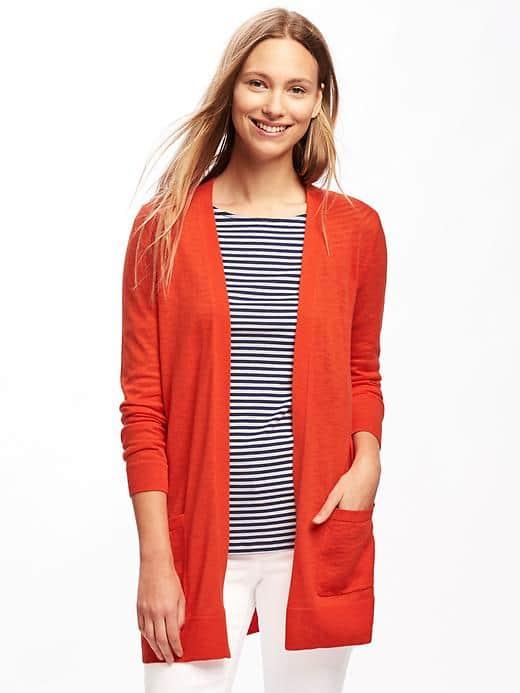Old Navy Relaxed Open Front Long Cardi For Women - Hot Tamale