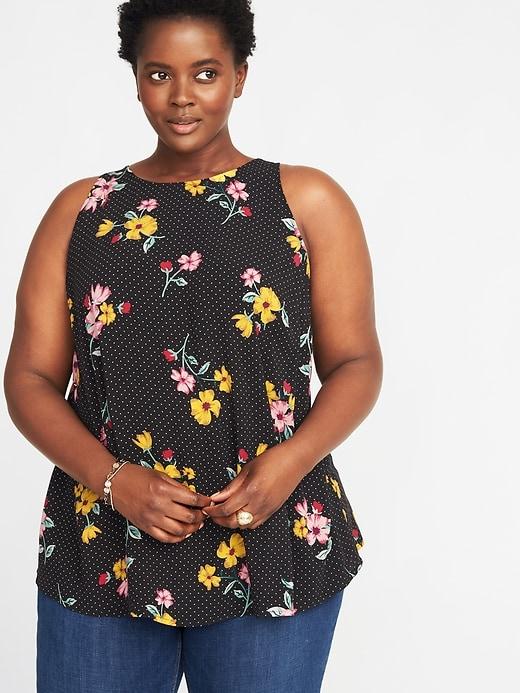 Old Navy Womens High-neck Plus-size Floral Swing Top Black Print Size 4x