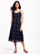 Old Navy Patterned Crepe Cami Dress For Women - Blue Plaid