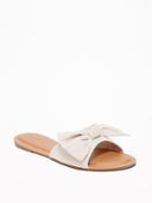 Old Navy Womens Metallic Bow-tie Slide Sandals For Women Natural White Size 10