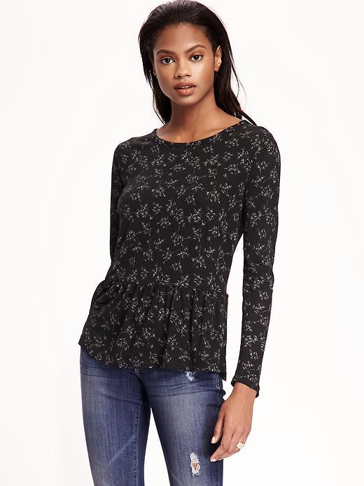Old Navy Relaxed Peplum Hem Top For Women - Black Print