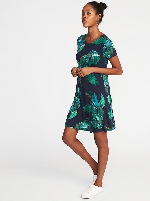 Old Navy Womens Jersey-knit Swing Dress For Women Navy Palm Print Size Xxl