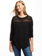 Old Navy Relaxed Embroidered Yoke Jersey Top For Women - Black