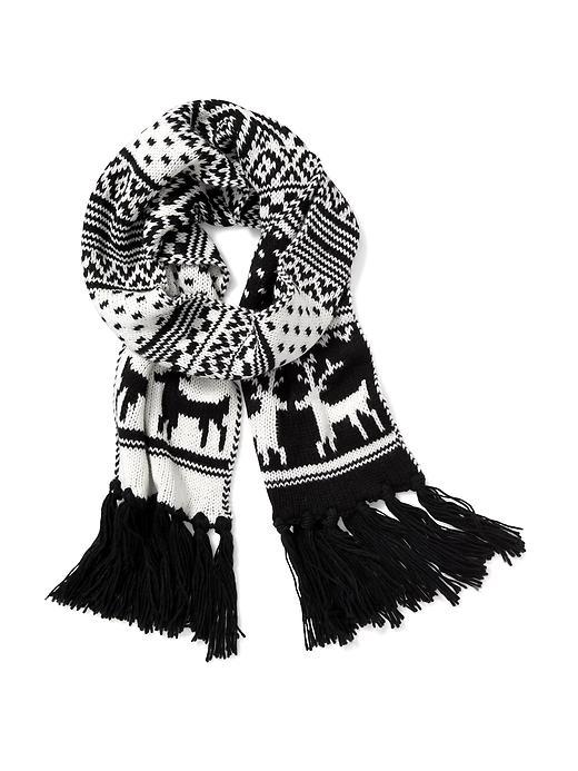 Old Navy Jacquard Fringe Scarf For Women - Black Reindeer