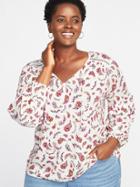Old Navy Womens Floral-paisley Plus-size Jersey Top White Size 3x