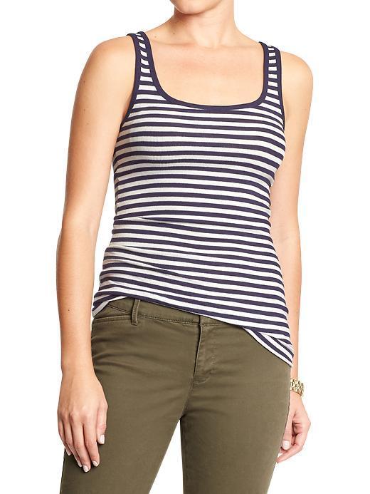 Womens Perfect Pop Color Tanks Size L Tall - Navy Stripe