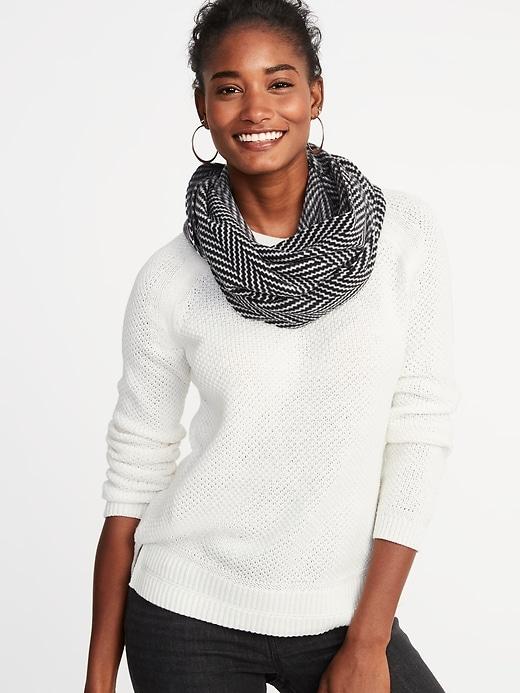 Old Navy Womens Patterned Performance Fleece Infinity Scarf For Women Dark Herringbone Grey Size One Size