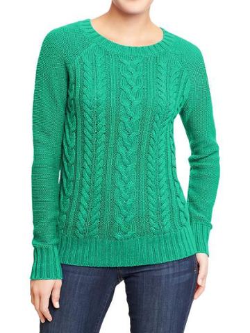 Old Navy Old Navy Womens Cable Knit Crew Sweaters - Dreamy Green