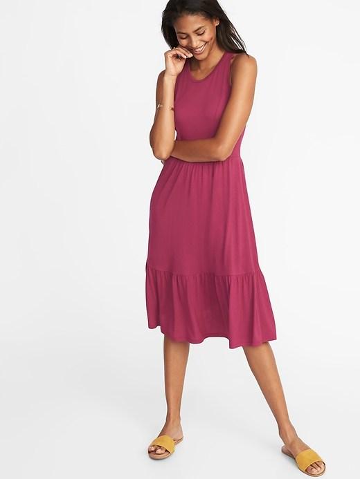 Old Navy Womens Sleeveless Ruffle-hem Jersey Fit & Flare Dress For Women Boysenberry Juice Size Xl