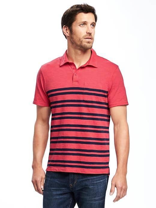 Old Navy Striped Slub Knit Polo For Men - Red Bear