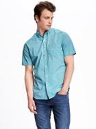 Old Navy Slim Fit Plaid Poplin Shirt For Men - Aqua Stone
