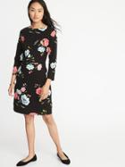 Old Navy Womens Patterned Ponte-knit Sheath Dress For Women Black Floral Size M
