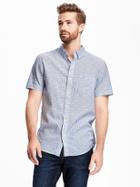 Old Navy Printed Slim Fit Linen Blend Shirt For Men - Blue Typhoon