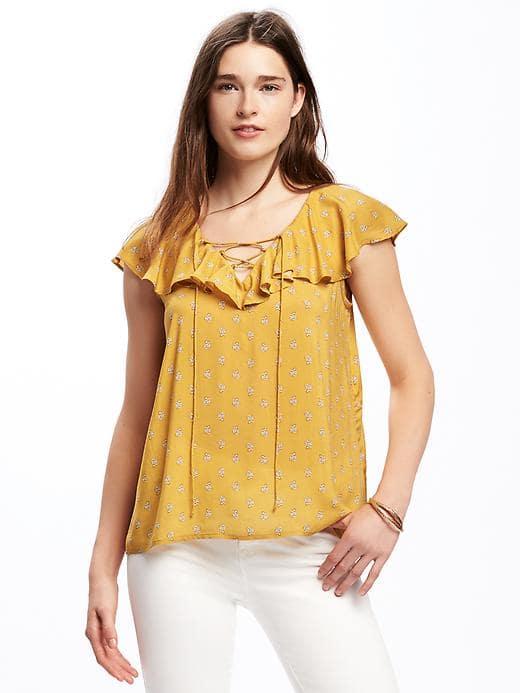 Old Navy Relaxed Ruffle Trim Blouse For Women - Yellow Print