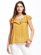 Old Navy Relaxed Ruffle Trim Blouse For Women - Yellow Print