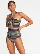 Old Navy Womens Twist-strap Cutout Swimsuit For Women Multi Stripe Size S