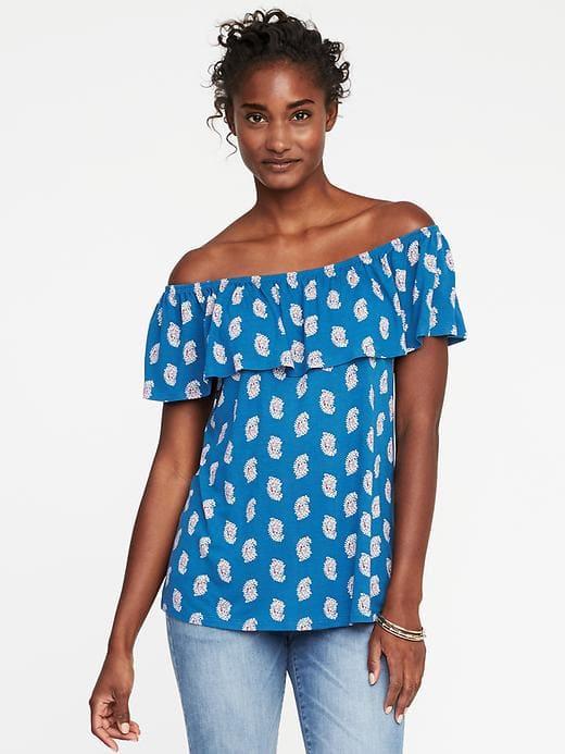 Old Navy Off The Shoulder Swing Top For Women - Teal Print