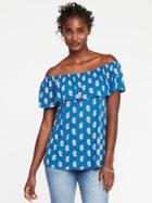 Old Navy Off The Shoulder Swing Top For Women - Teal Print
