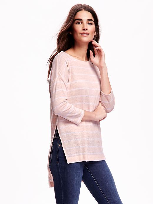Old Navy Slub Knit Hi Lo Tee - Pink Stripe