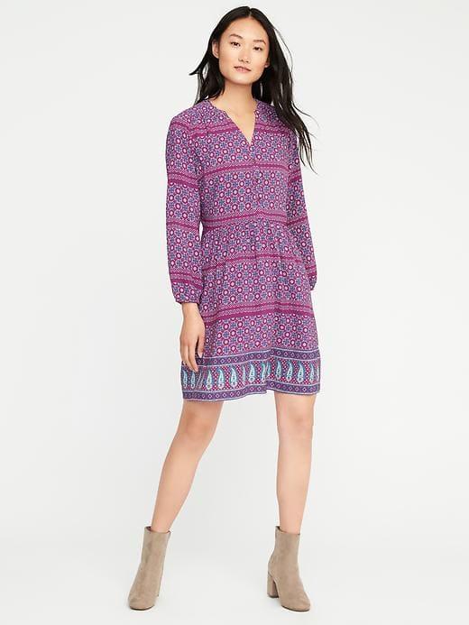 Old Navy Printed Henley Swing Dress For Women - Purple Print