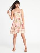 Old Navy Womens Fit & Flare Tiered Cami Dress For Women Peach Floral Size L