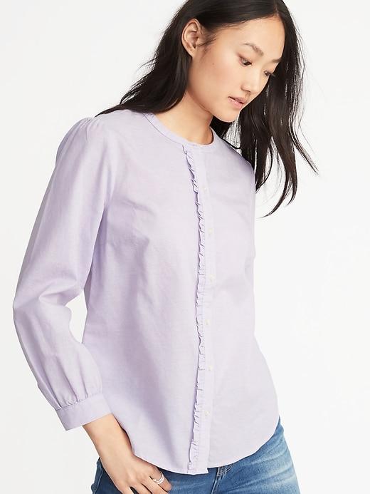 Old Navy Womens Relaxed Ruffle-trim Shirt For Women Lilac Purple Size Xl
