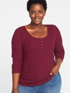 Old Navy Womens Rib-knit Plus-size Bracelet-sleeve Henley Clove Size 2x