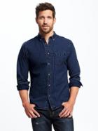 Old Navy Slim Fit Denim Seersucker Shirt For Men - Indigo