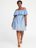 Old Navy Womens Off-the-shoulder Plus-size Cutwork Swing Dress Blue Size 4x