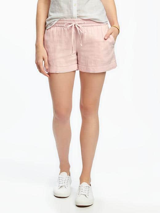 Old Navy Mid Rise Cuffed Linen Blend Shorts For Women 4 - Blush Hue