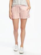 Old Navy Mid Rise Cuffed Linen Blend Shorts For Women 4 - Blush Hue